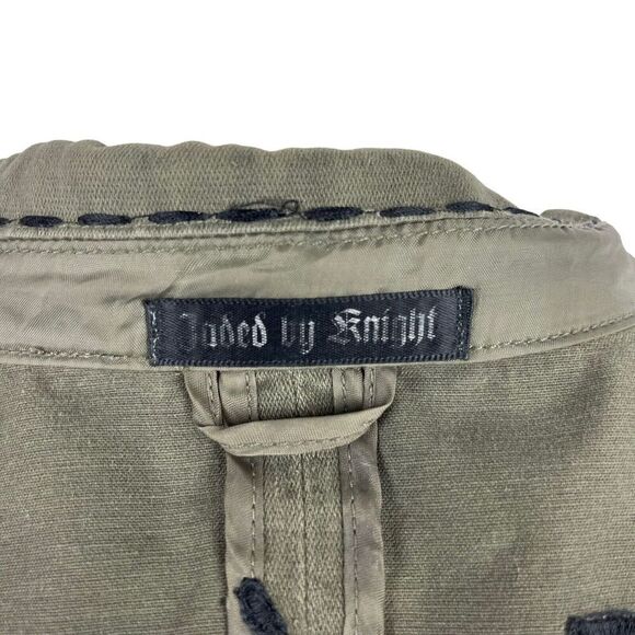 Jaded By Knight Womens Medium Olive Green Egal Leather Military Jacket Studded - Picture 14 of 16